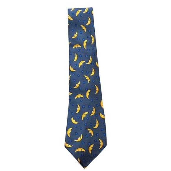 Hermes Silk Tie Smiling Man in Moon & Stars Gray 7462 HA 3.5" (W) x 55.5" (L) - Picture 1 of 5